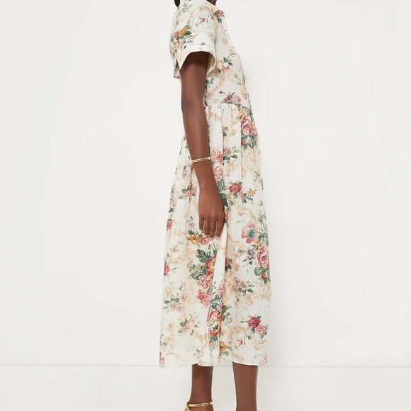 $1645 Erdem Ecru Multi Flared Cuff Fit & Flare Floral Linen Shirt Dress Size 12 - Picture 6 of 11